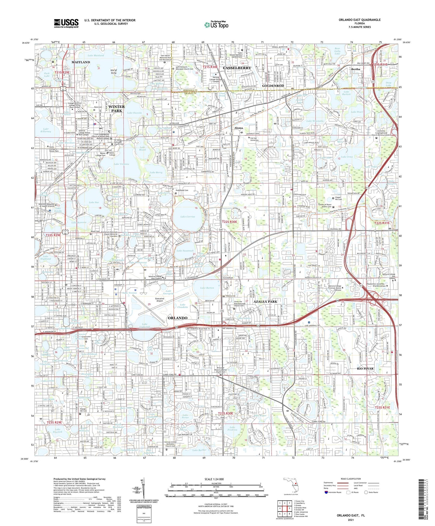 Orlando East Florida US Topo Map Image