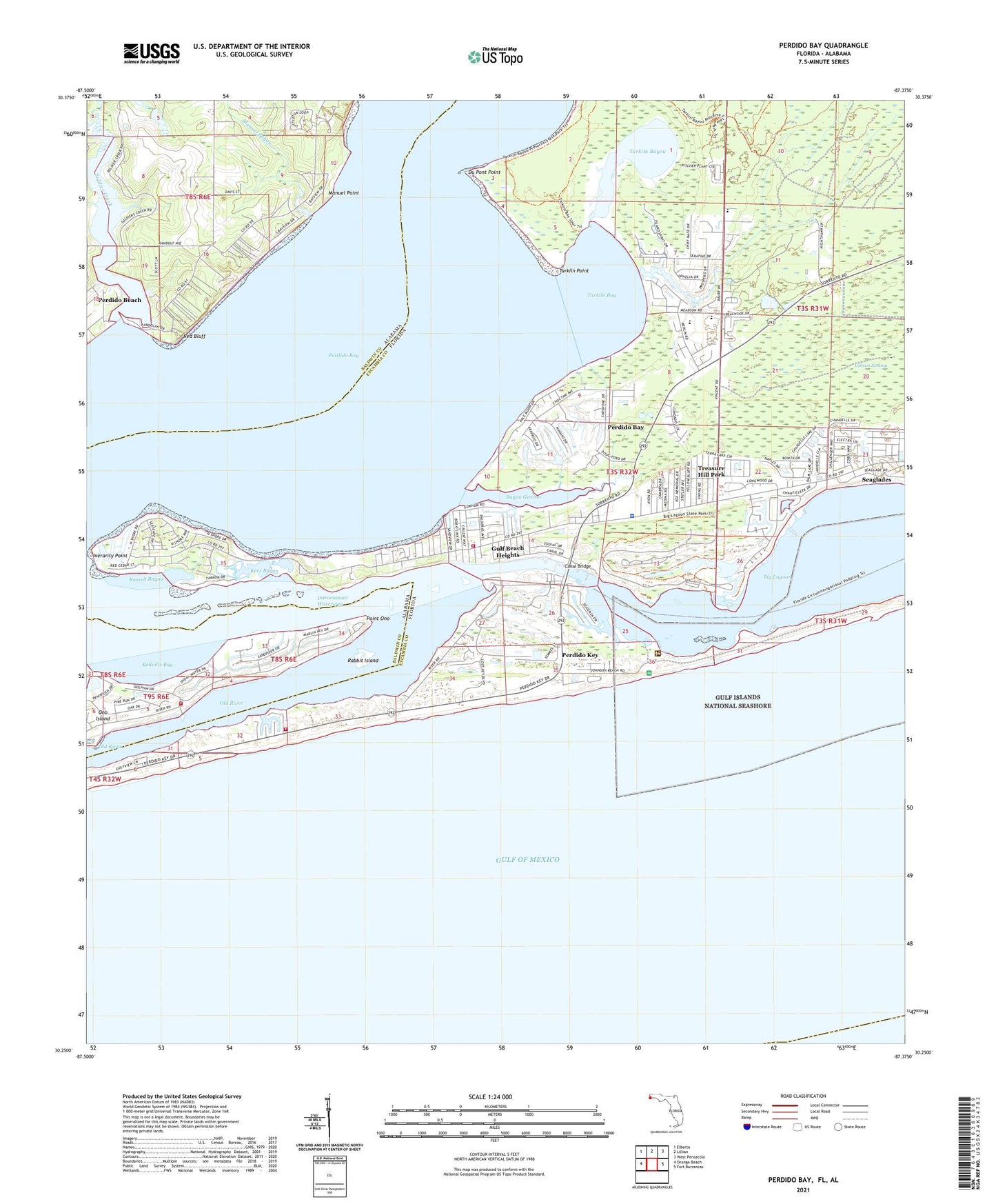 Perdido Bay Florida US Topo Map Image