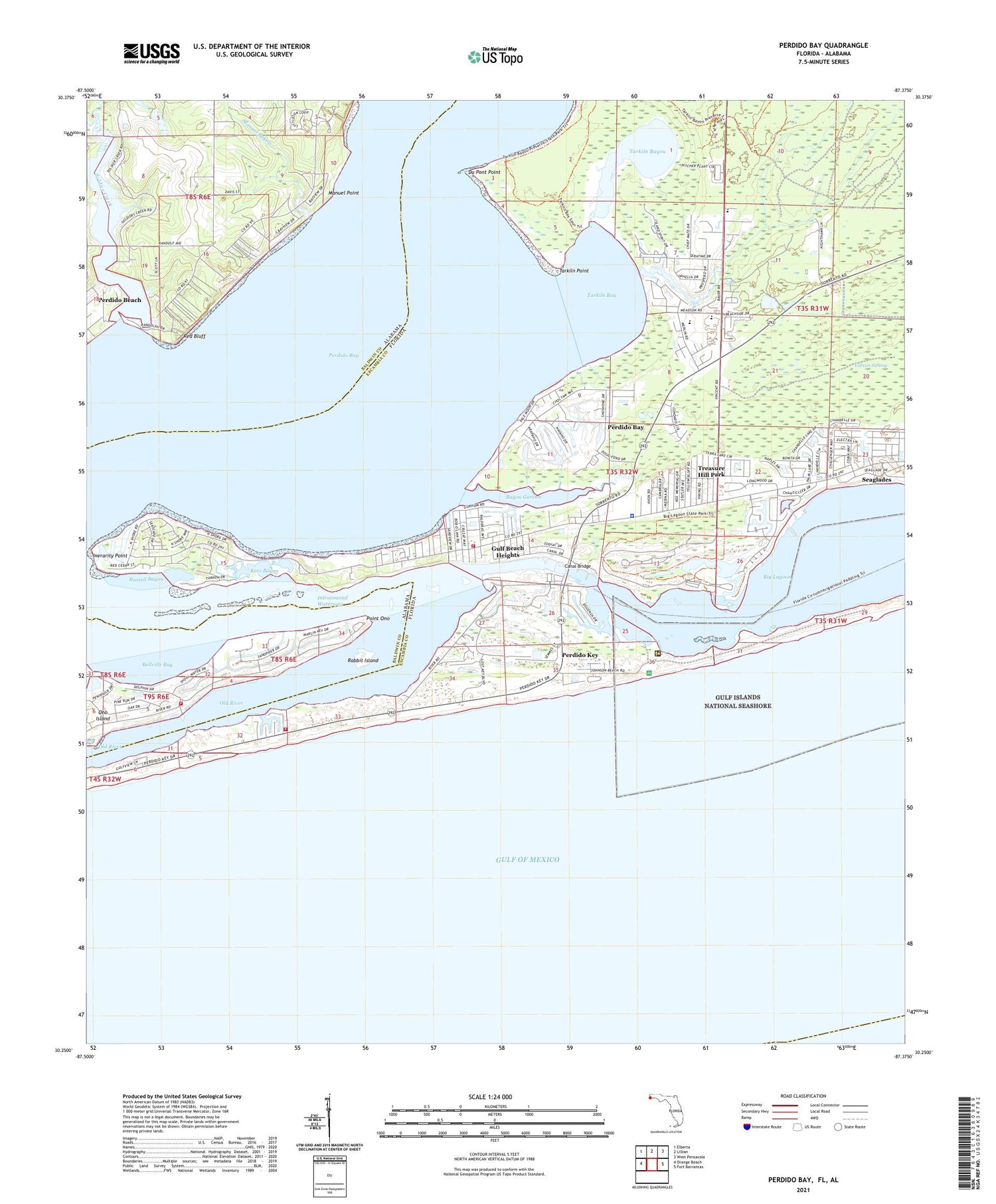Perdido Bay Florida US Topo Map Image