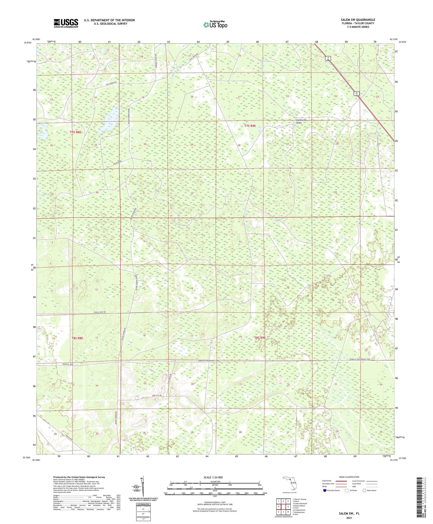 Salem SW Florida US Topo Map Image