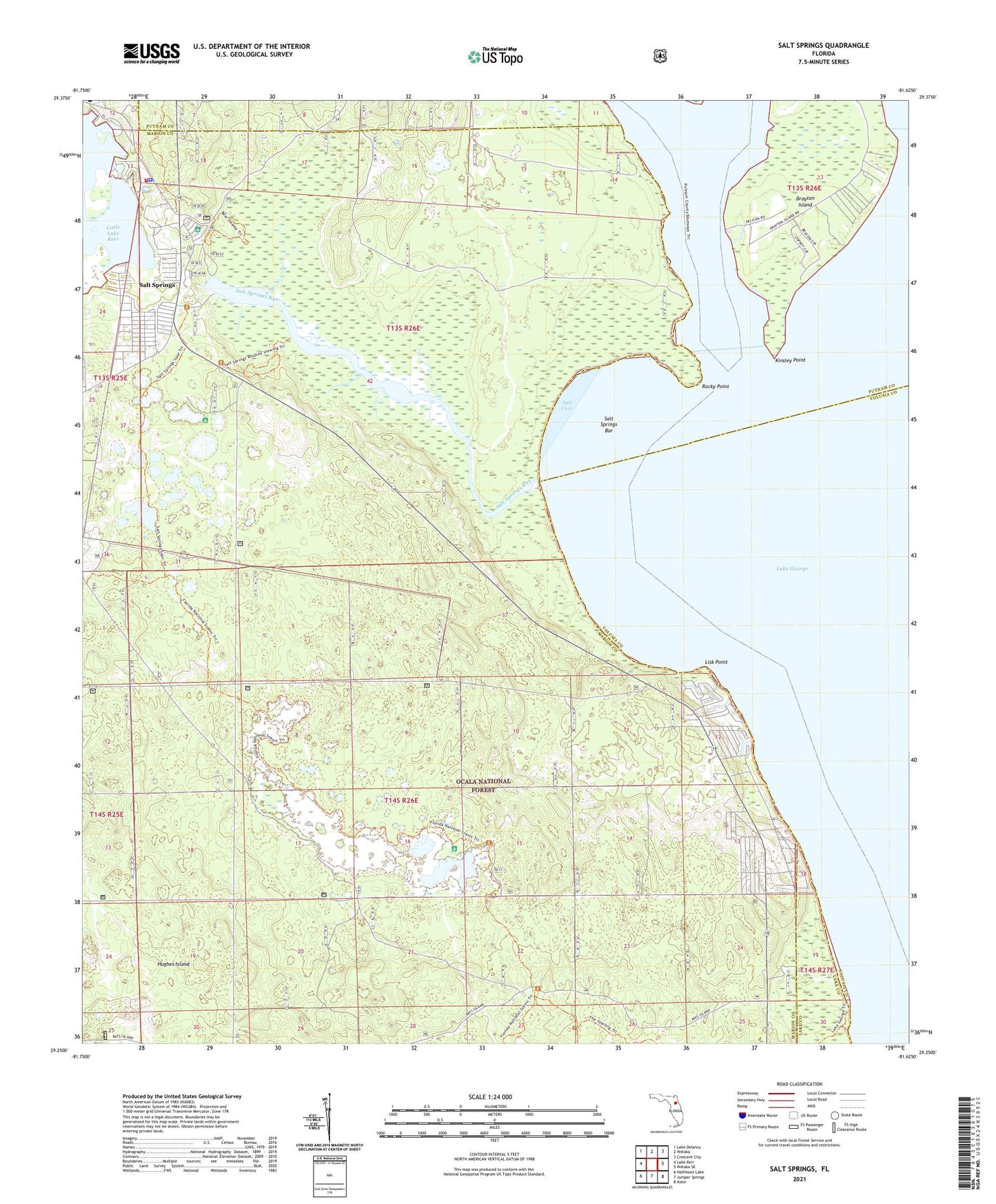 Salt Springs Florida US Topo Map Image