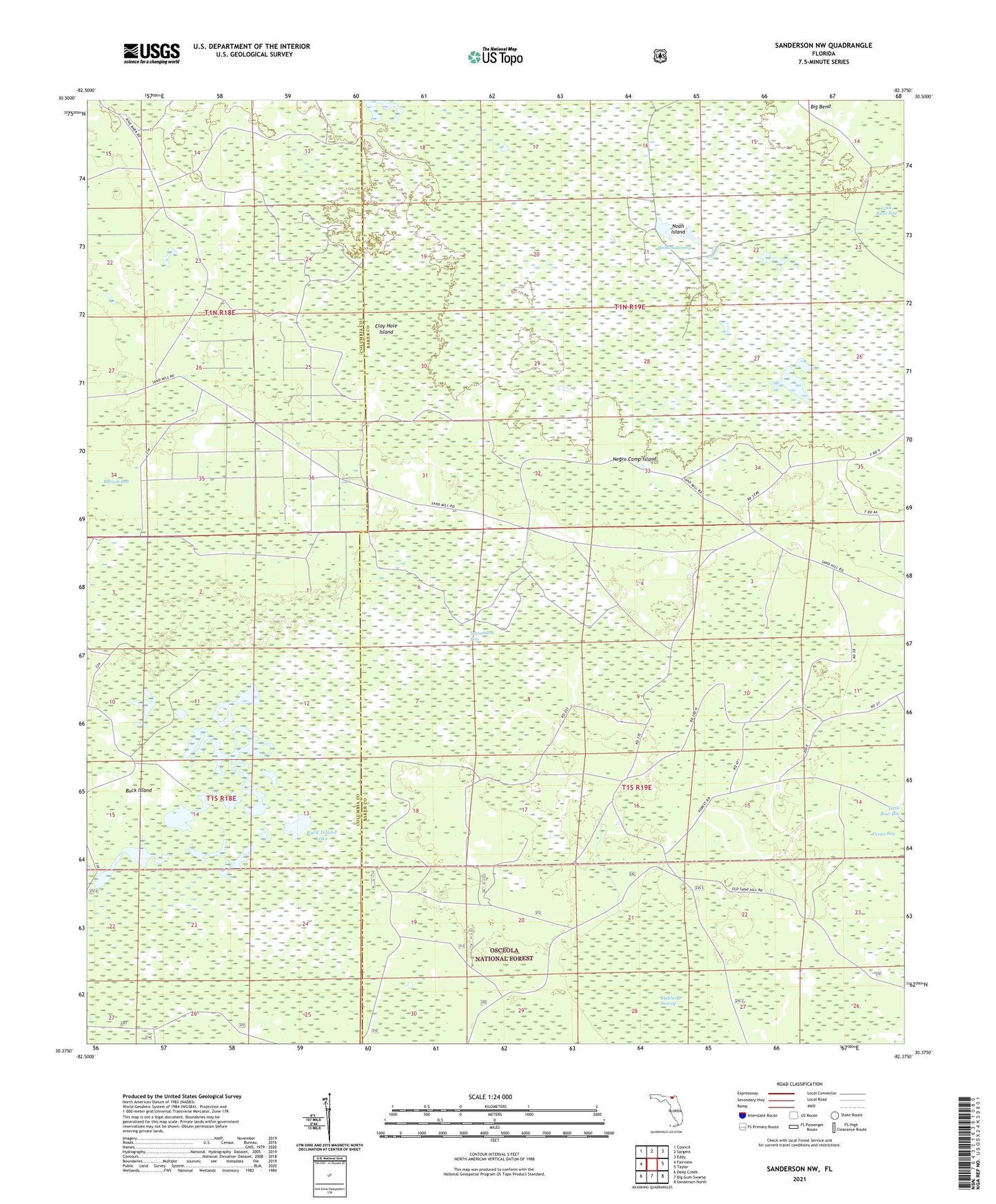 Sanderson NW Florida US Topo Map Image