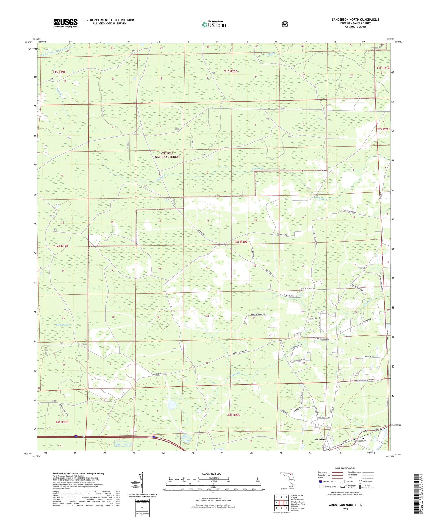 Sanderson North Florida US Topo Map Image