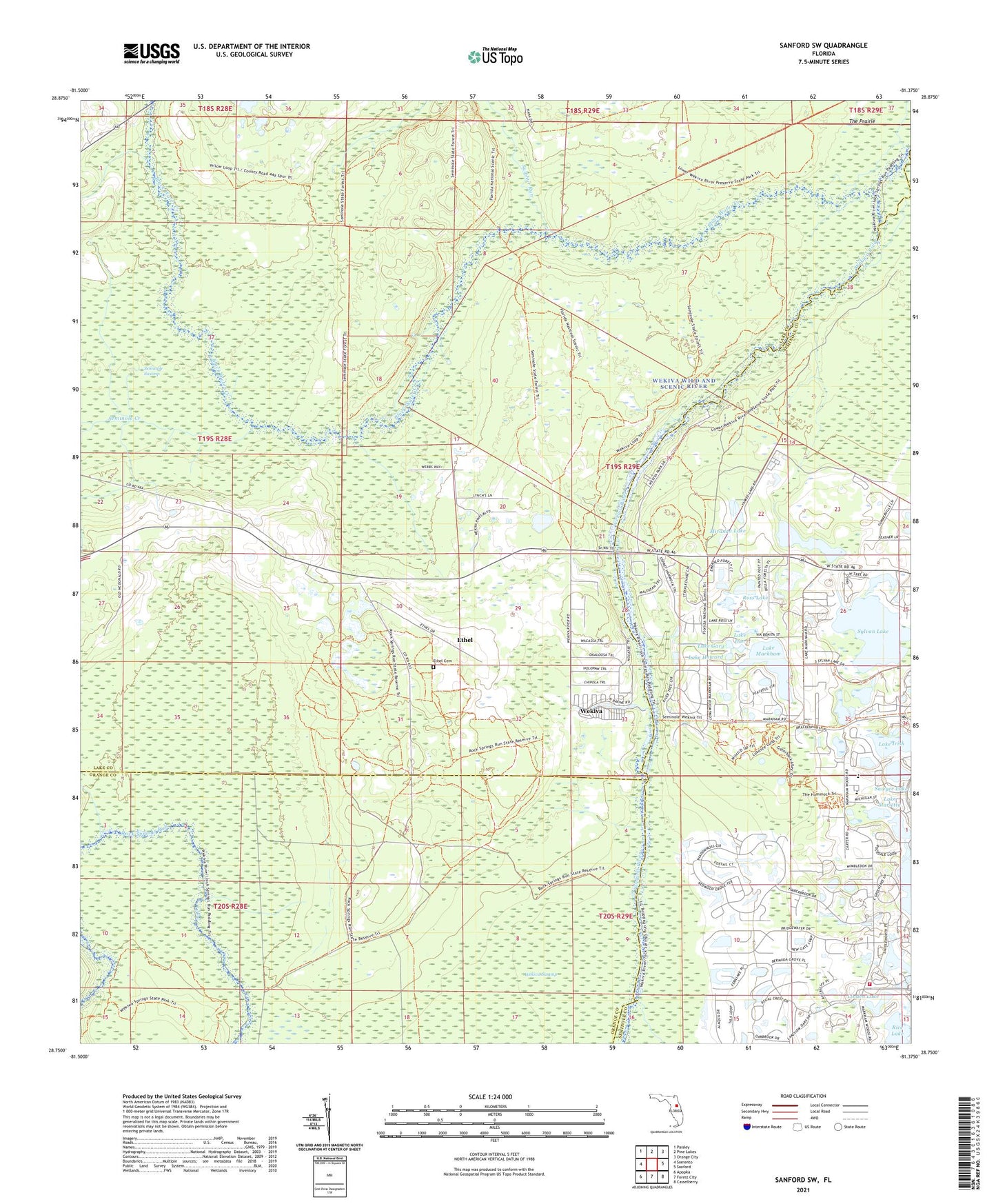 Sanford SW Florida US Topo Map Image