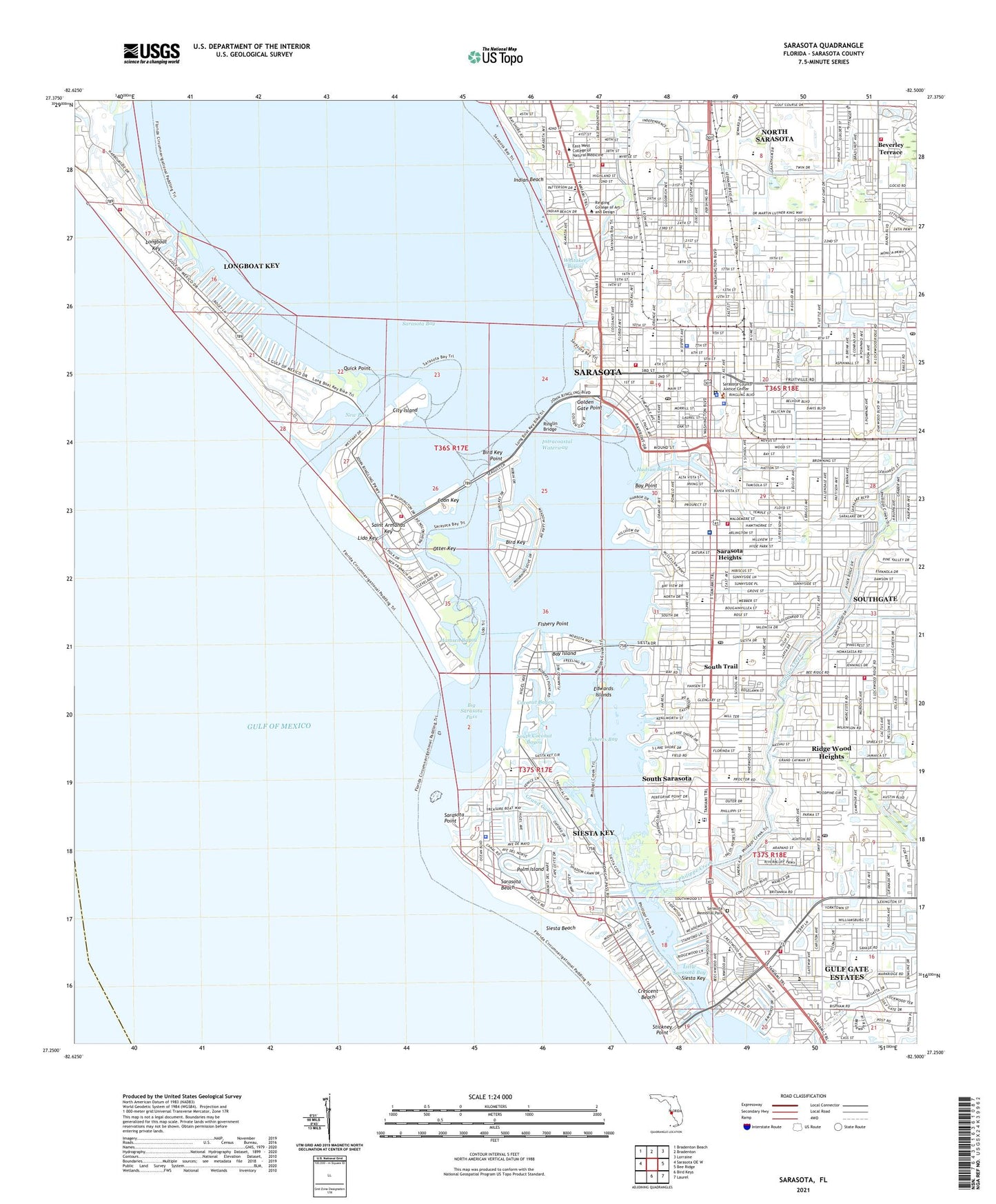 Sarasota Florida US Topo Map Image