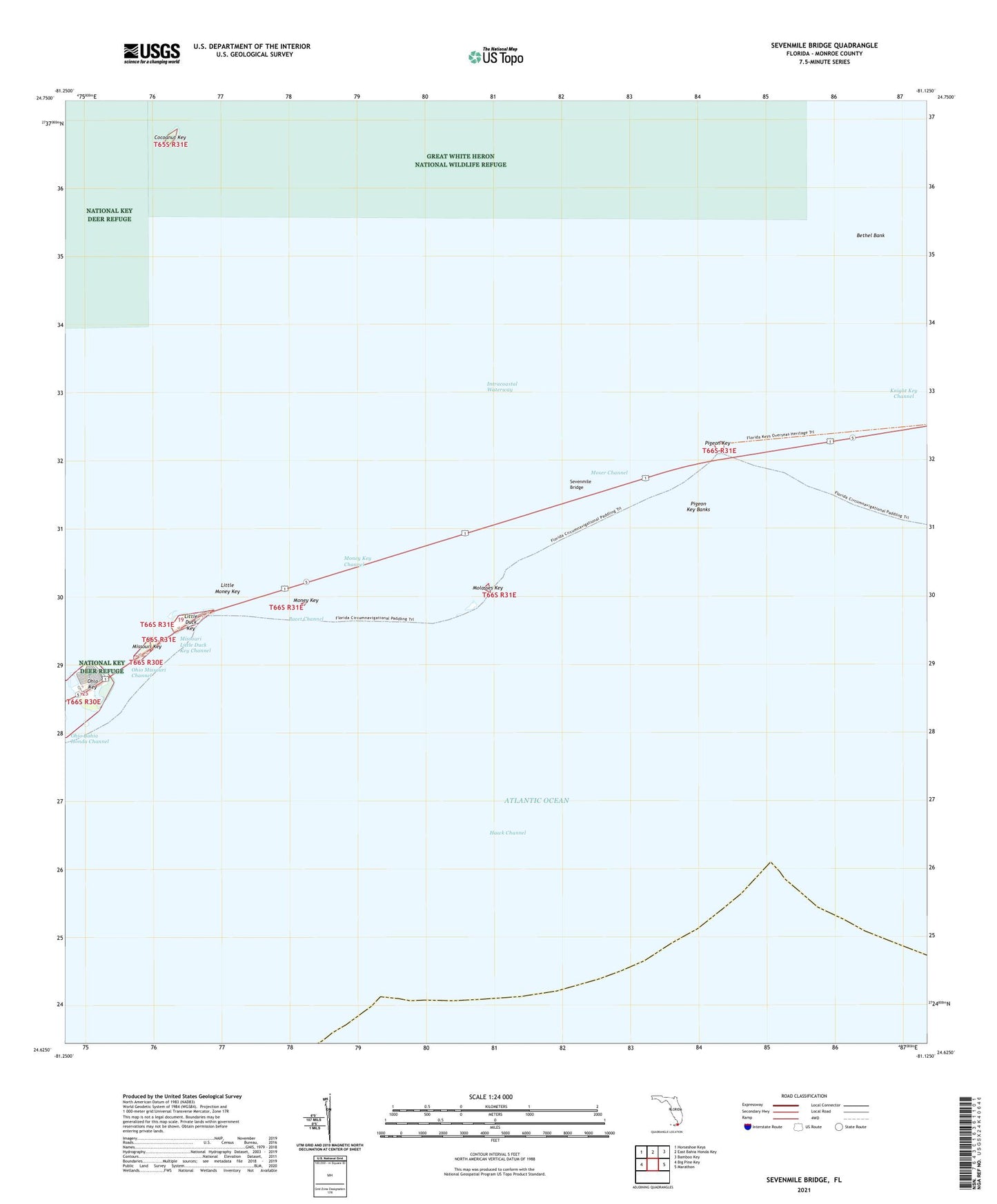 Sevenmile Bridge Florida US Topo Map Image