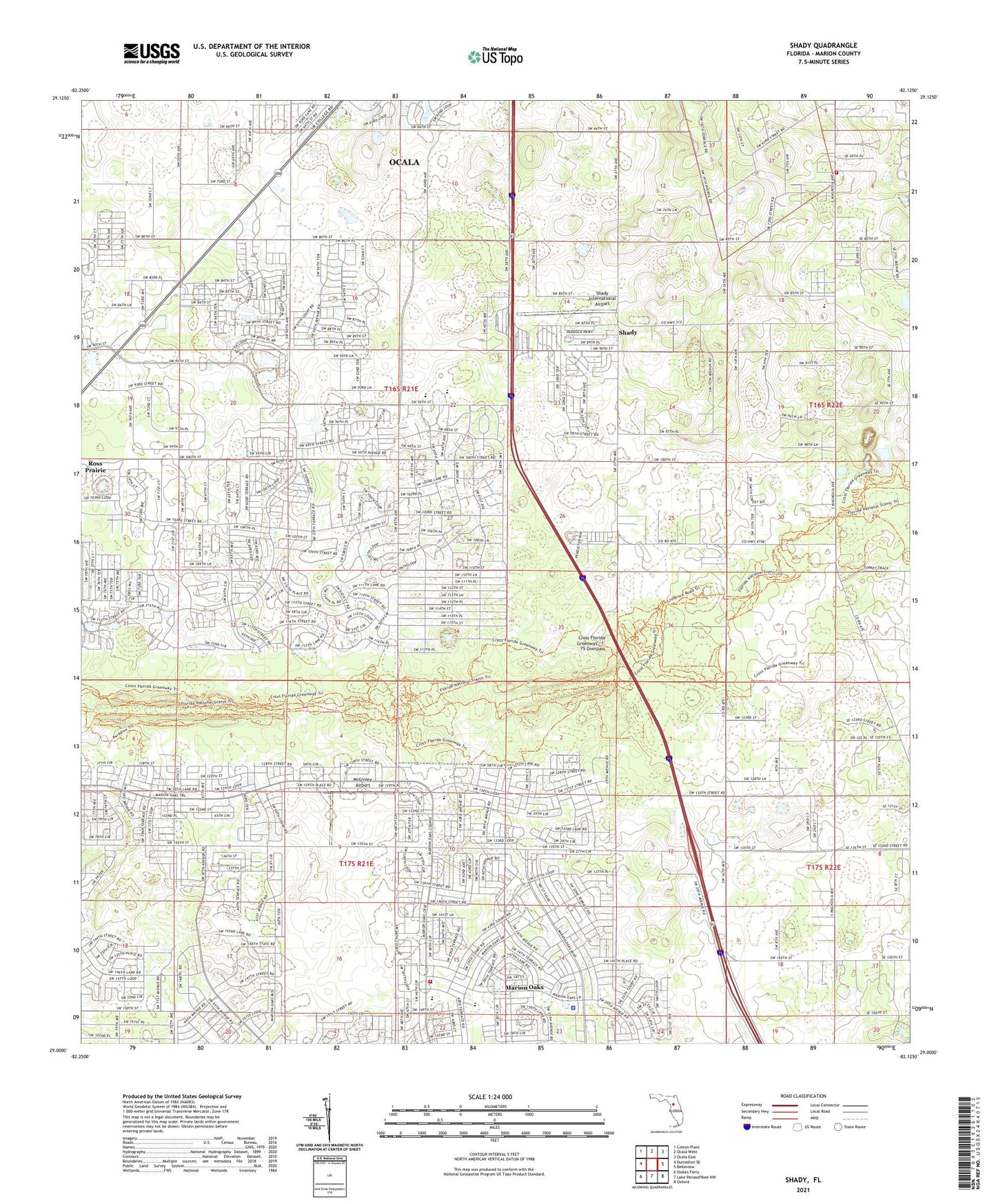 Shady Florida US Topo Map Image