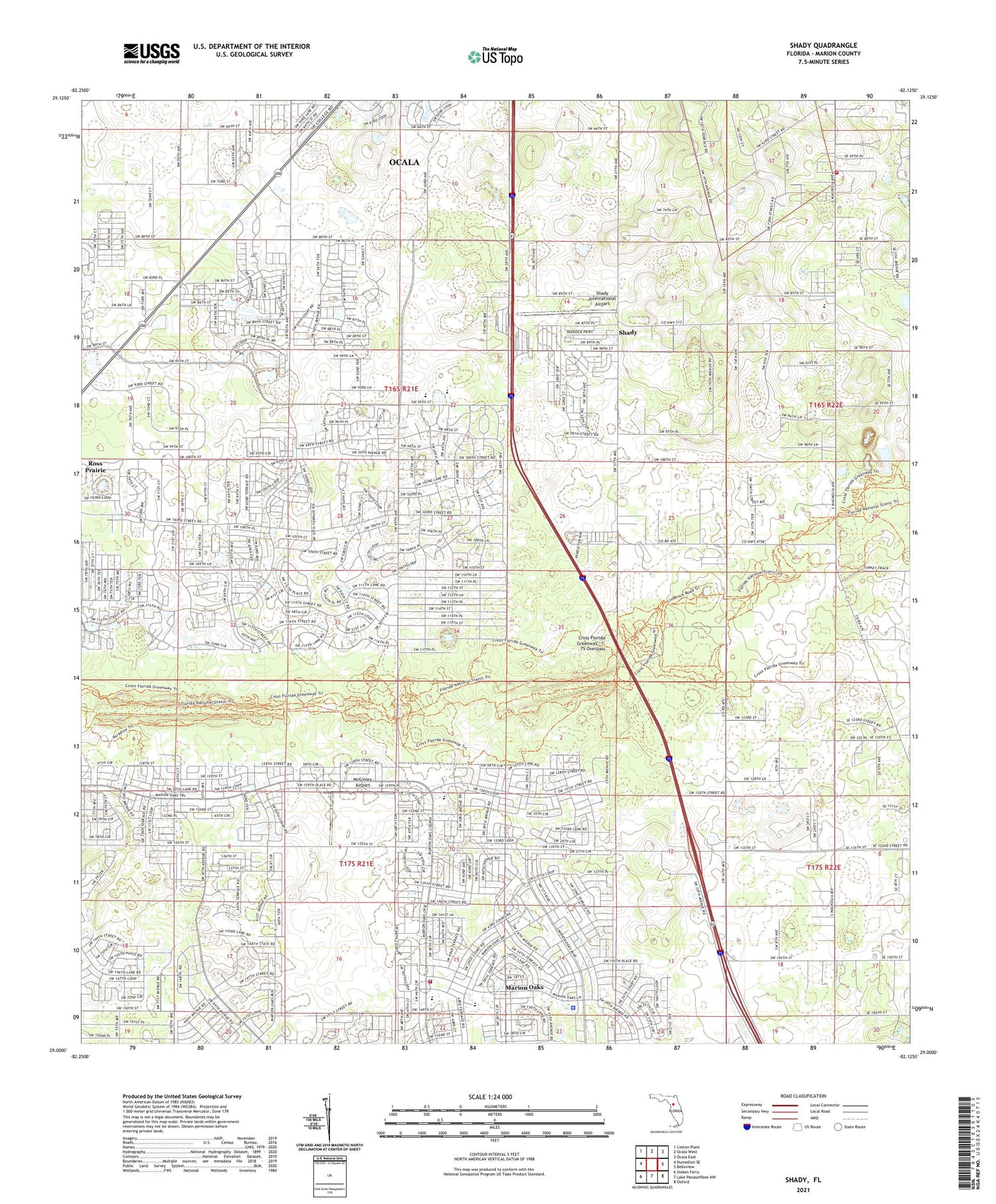 Shady Florida US Topo Map Image