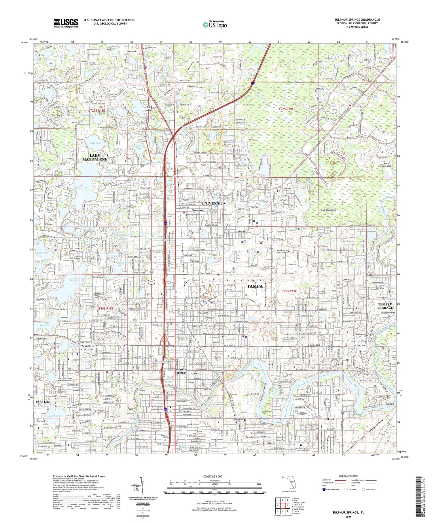 Sulphur Springs Florida US Topo Map Image