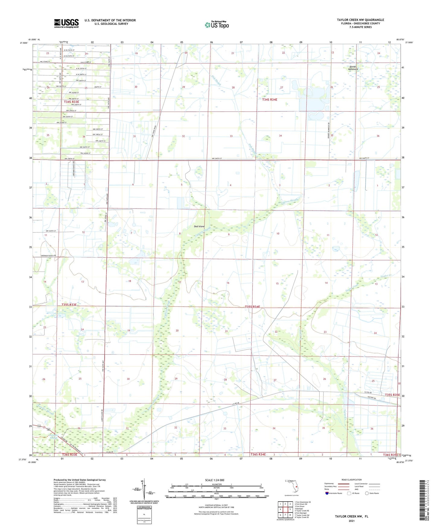 Taylor Creek NW Florida US Topo Map Image