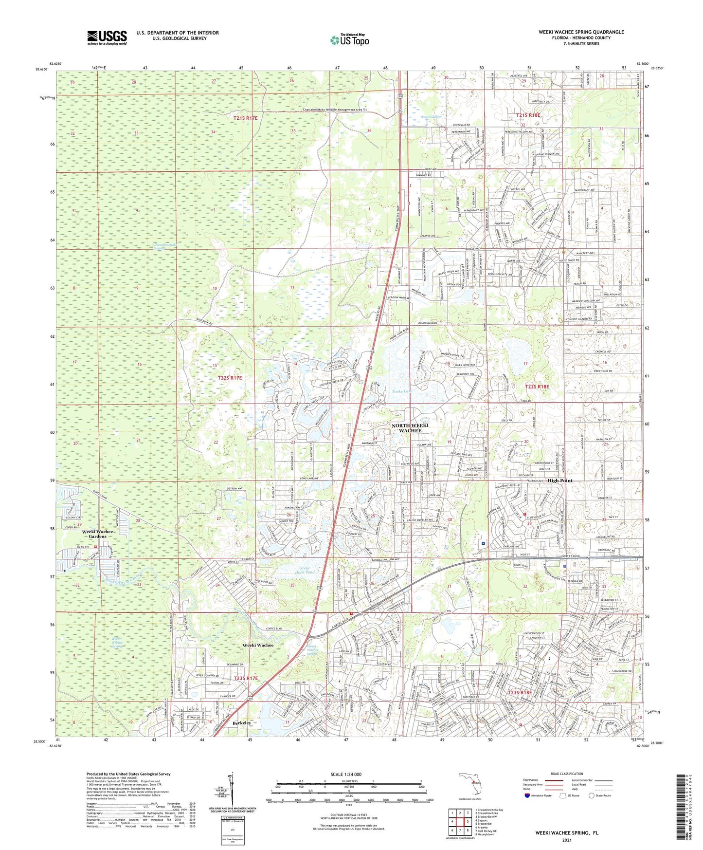 Weeki Wachee Spring Florida US Topo Map Image