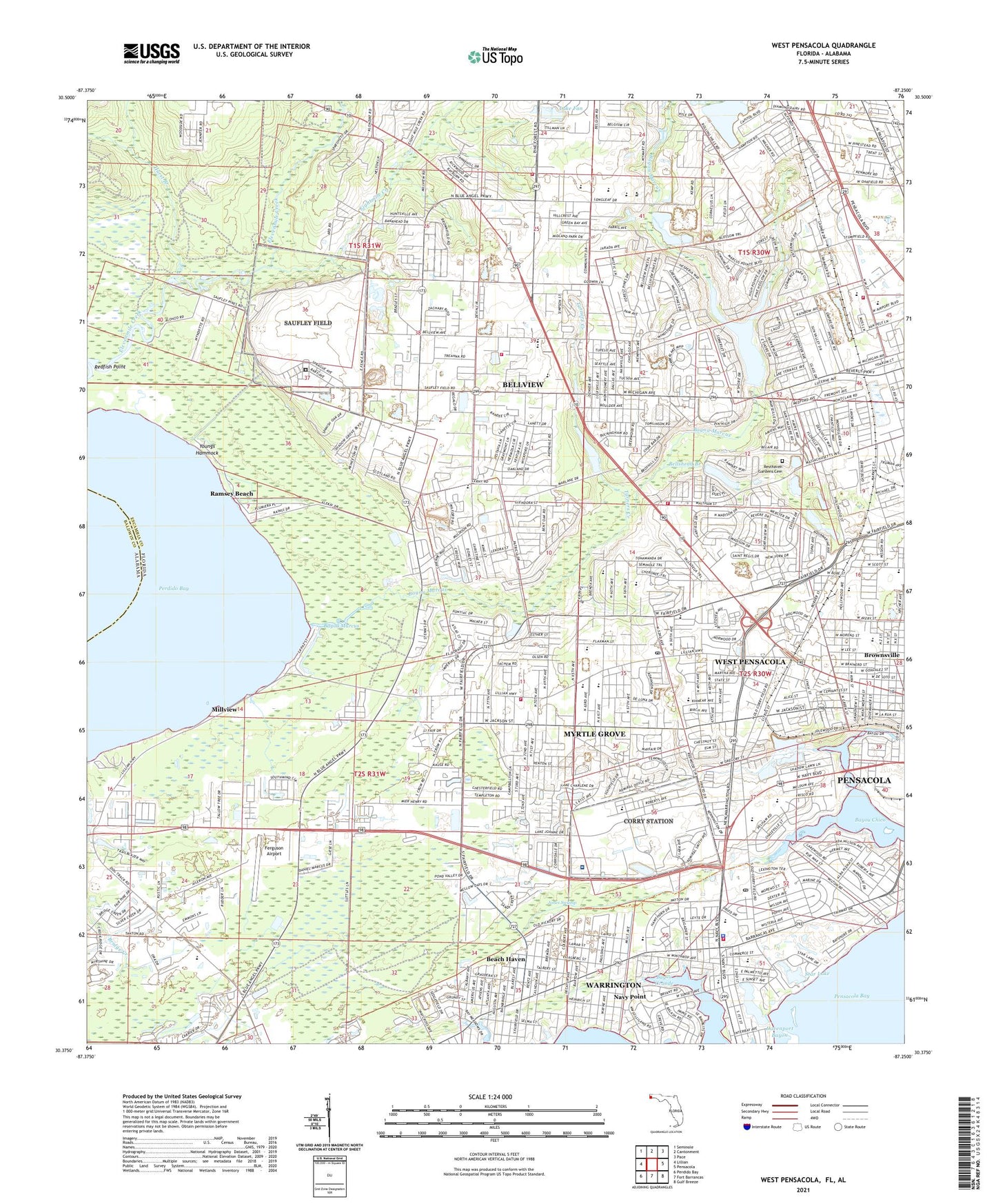 West Pensacola Florida US Topo Map Image