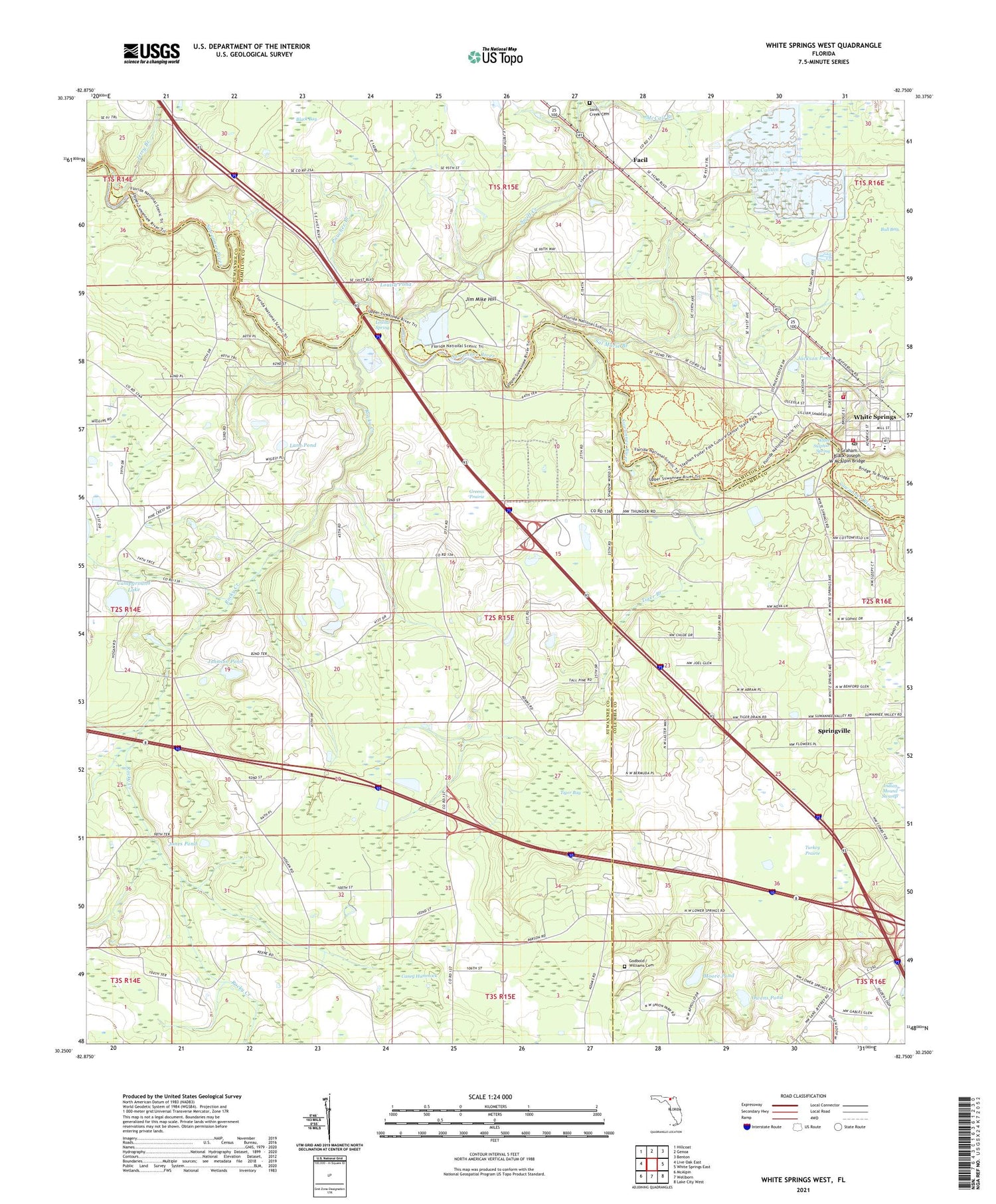 White Springs West Florida US Topo Map Image