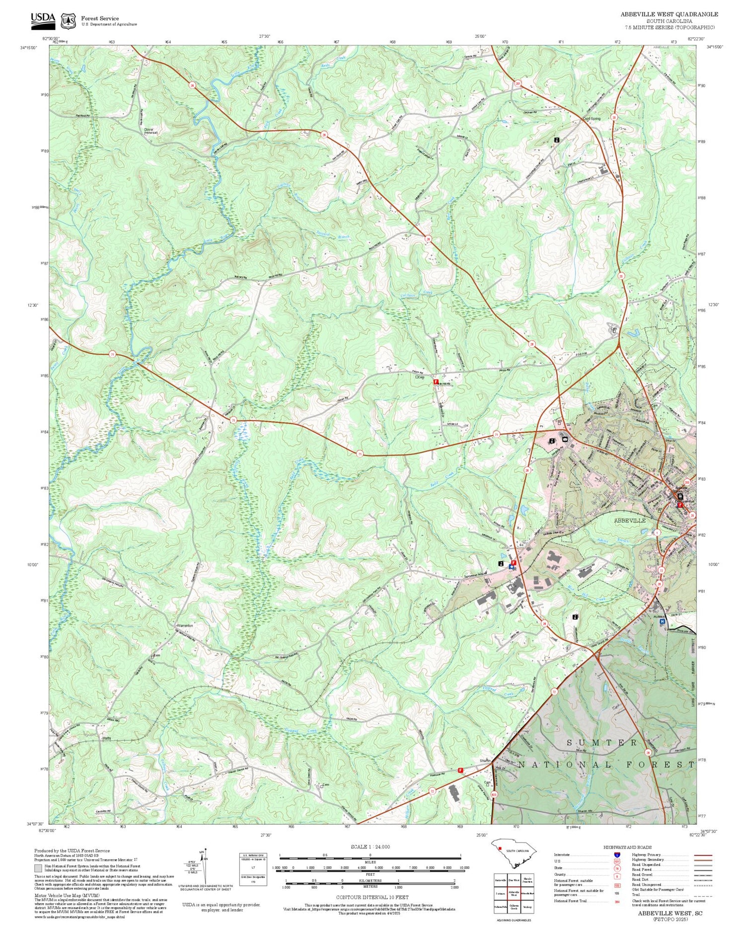 2025 Forest Service Topo Map of Abbeville West South Carolina