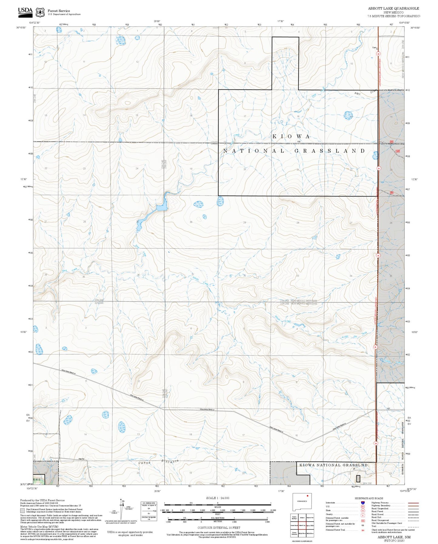 2025 Forest Service Topo Map of Abbott Lake New Mexico
