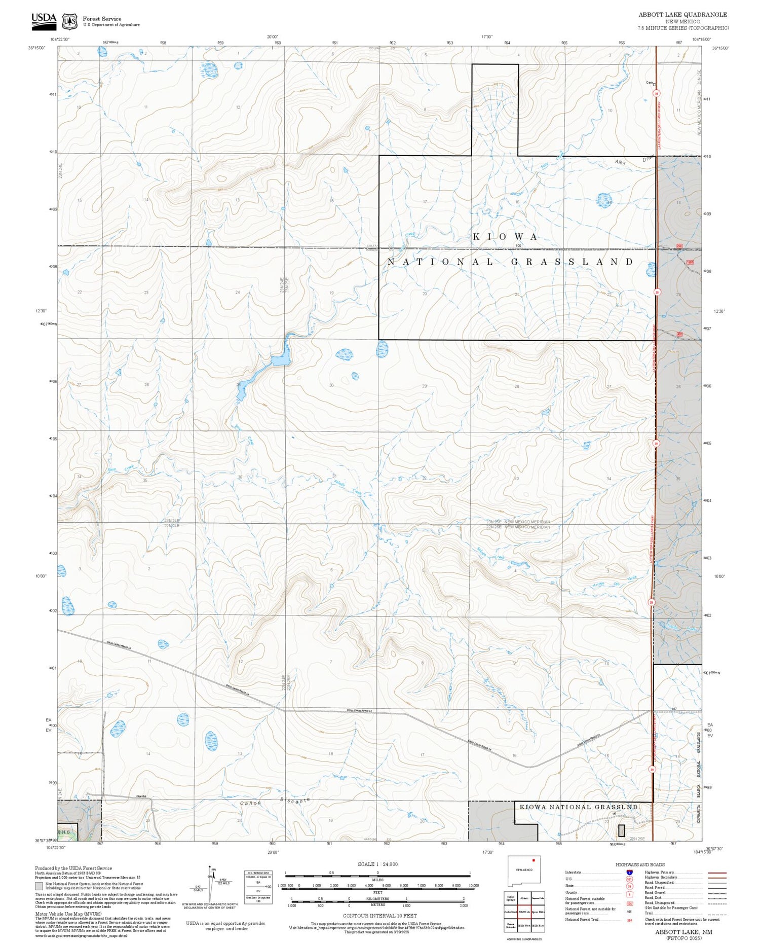 2025 Forest Service Topo Map of Abbott Lake New Mexico