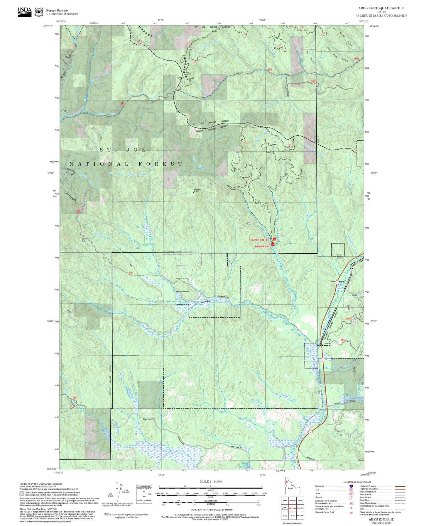 2025 Forest Service Topo Map of Abes Knob Idaho