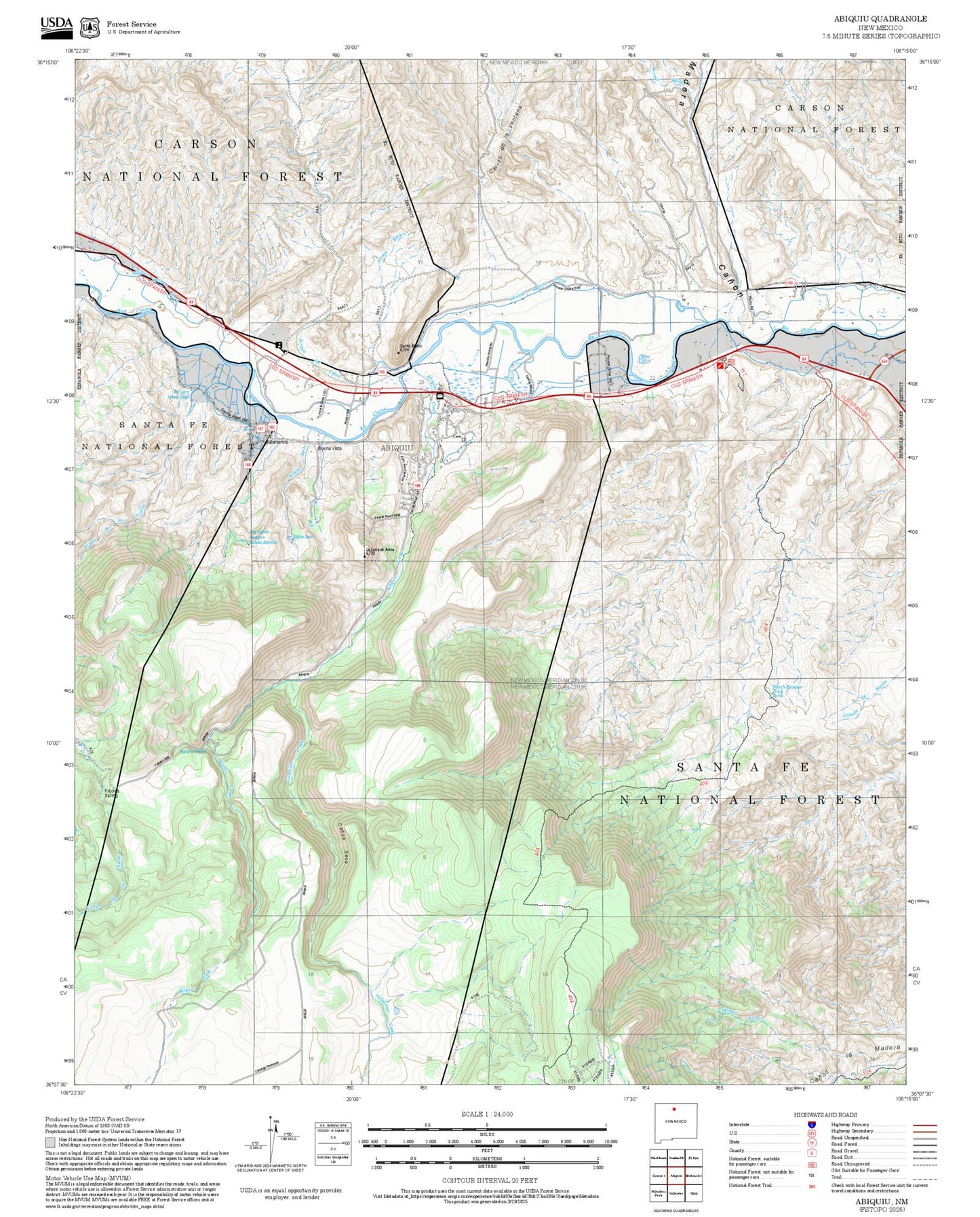 2025 Forest Service Topo Map of Abiquiu New Mexico