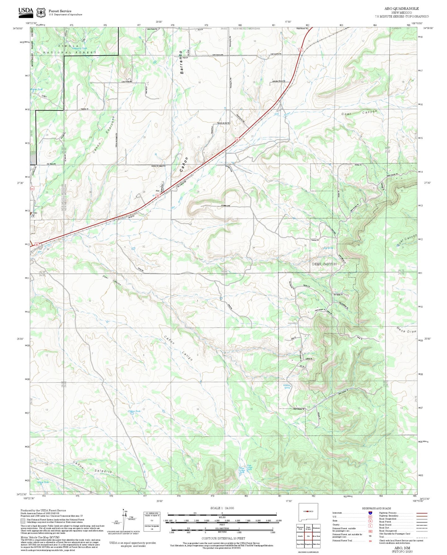 2025 Forest Service Topo Map of Abo New Mexico