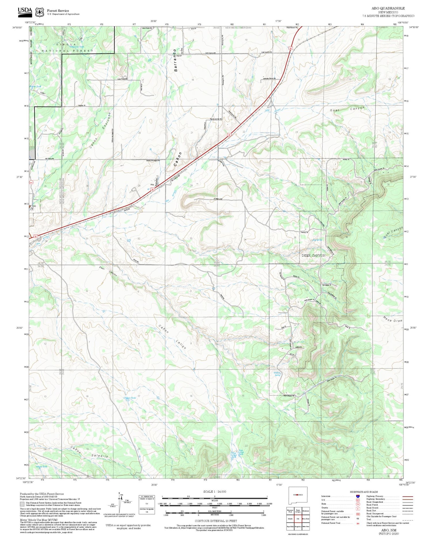 2025 Forest Service Topo Map of Abo New Mexico