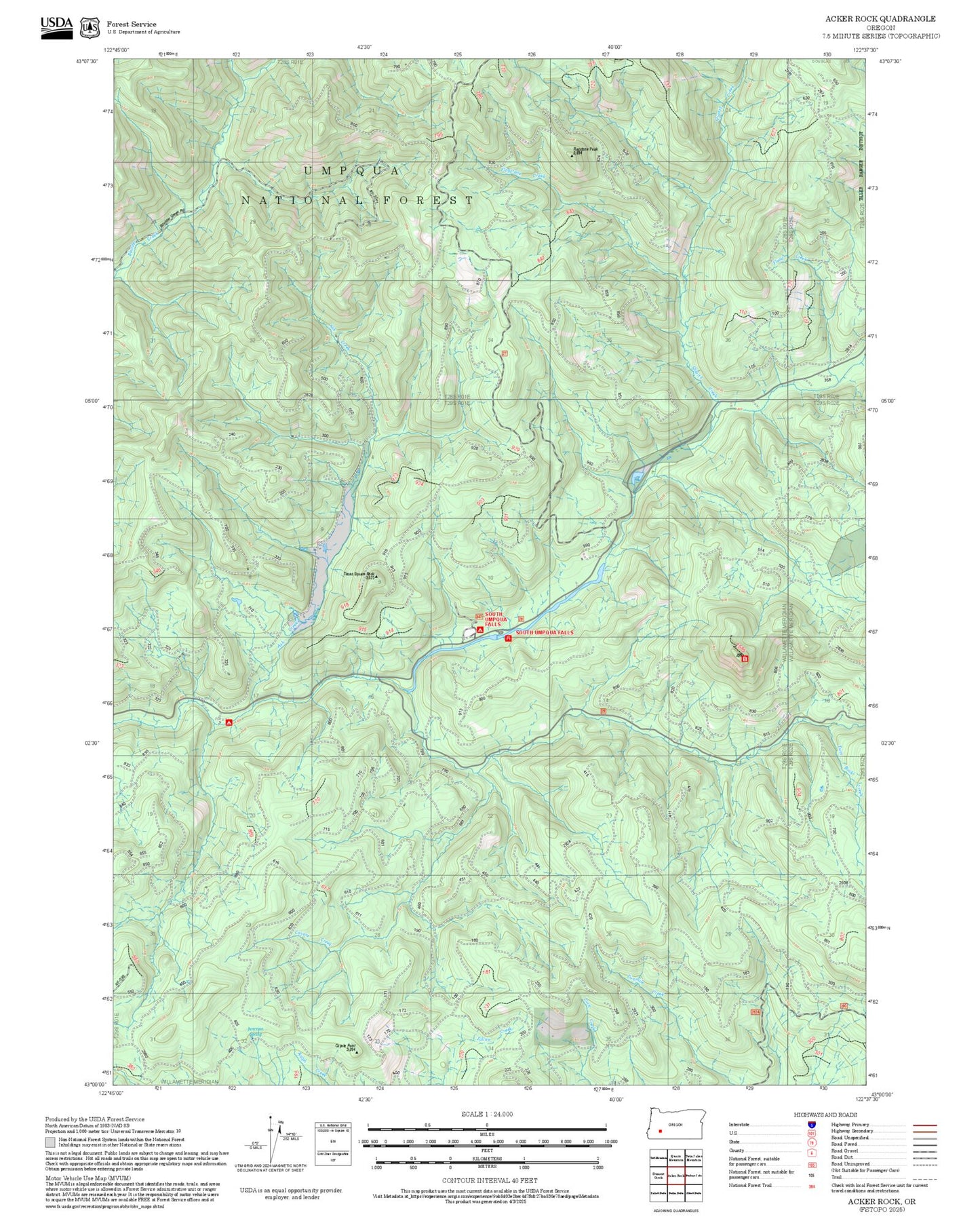 2025 Forest Service Topo Map of Acker Rock Oregon