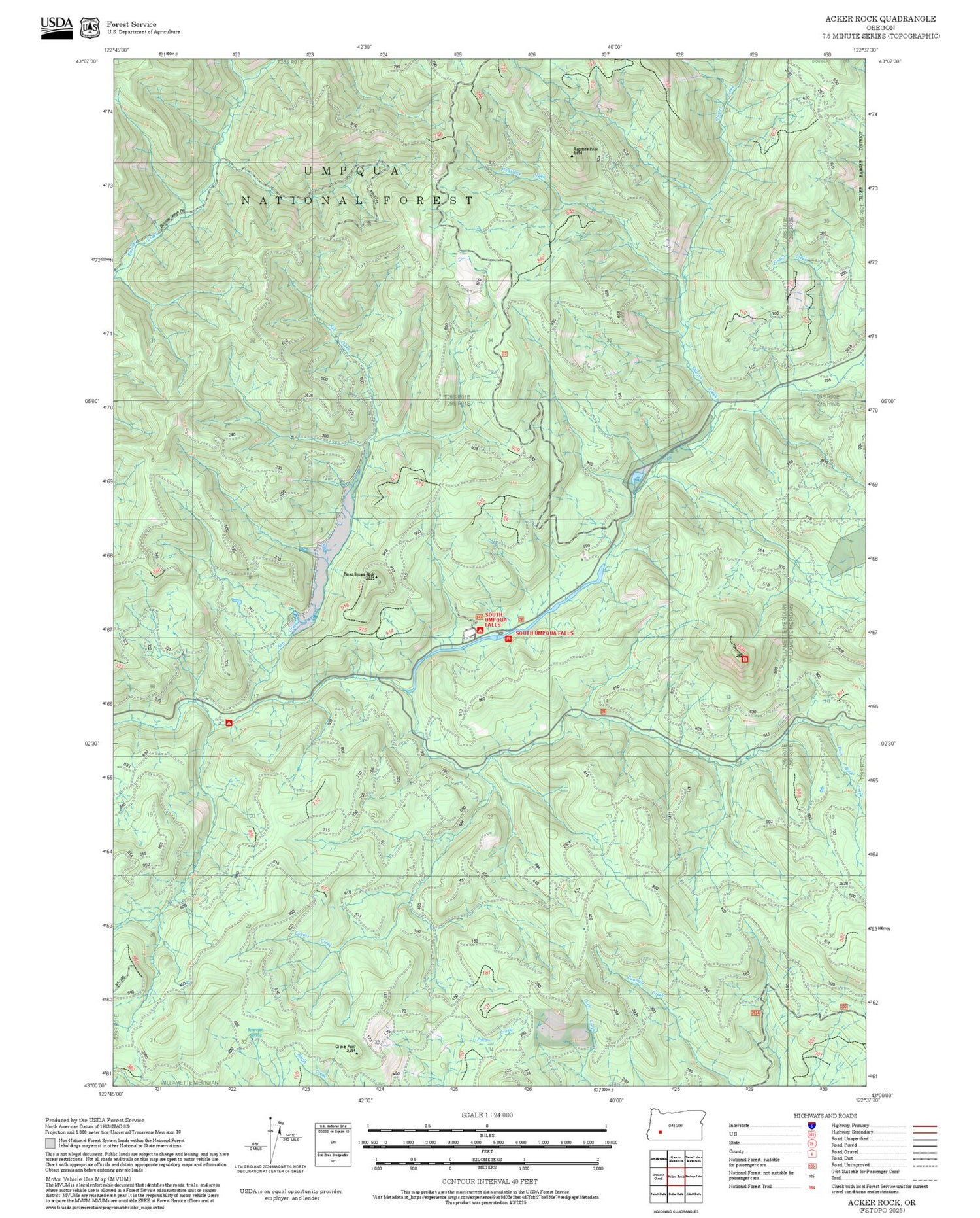 2025 Forest Service Topo Map of Acker Rock Oregon