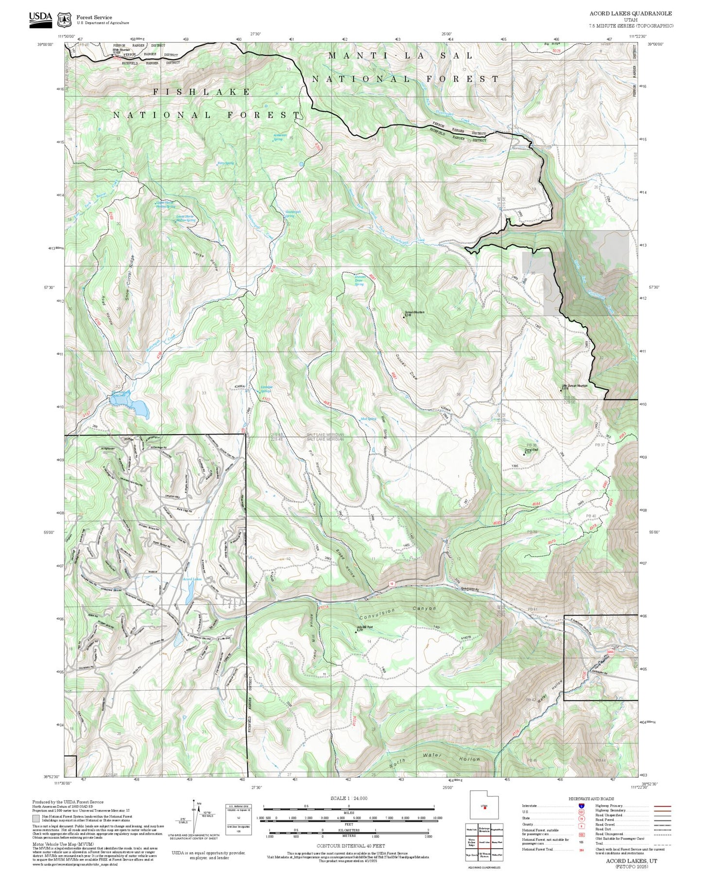 2025 Forest Service Topo Map of Acord Lakes Utah