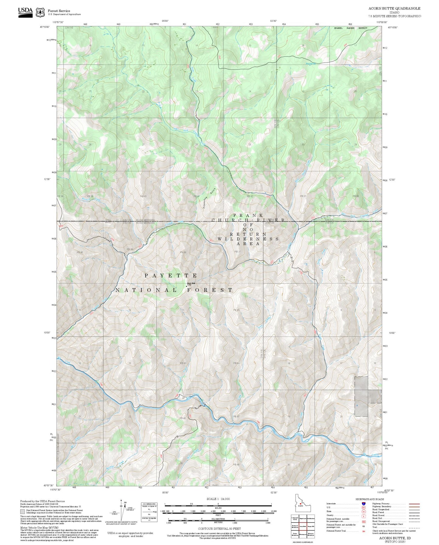2025 Forest Service Topo Map of Acorn Butte Idaho