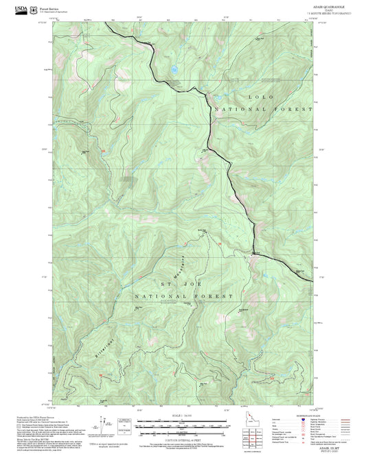 2025 Forest Service Topo Map of Adair Idaho