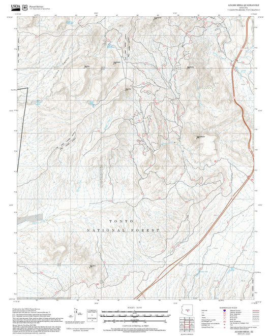 2025 Forest Service Topo Map of Adams Mesa Arizona