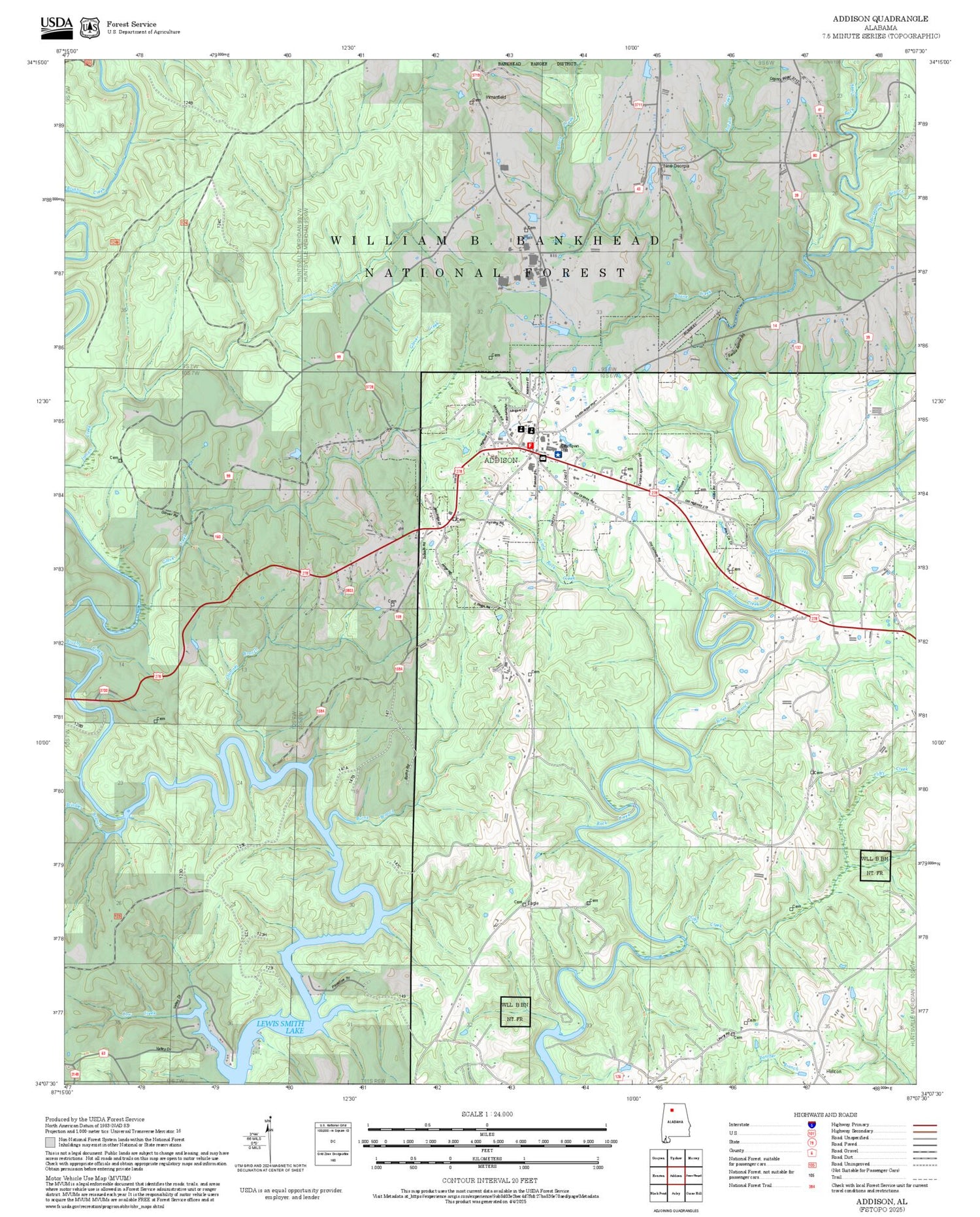 Addison Alabama US Topo Map Image