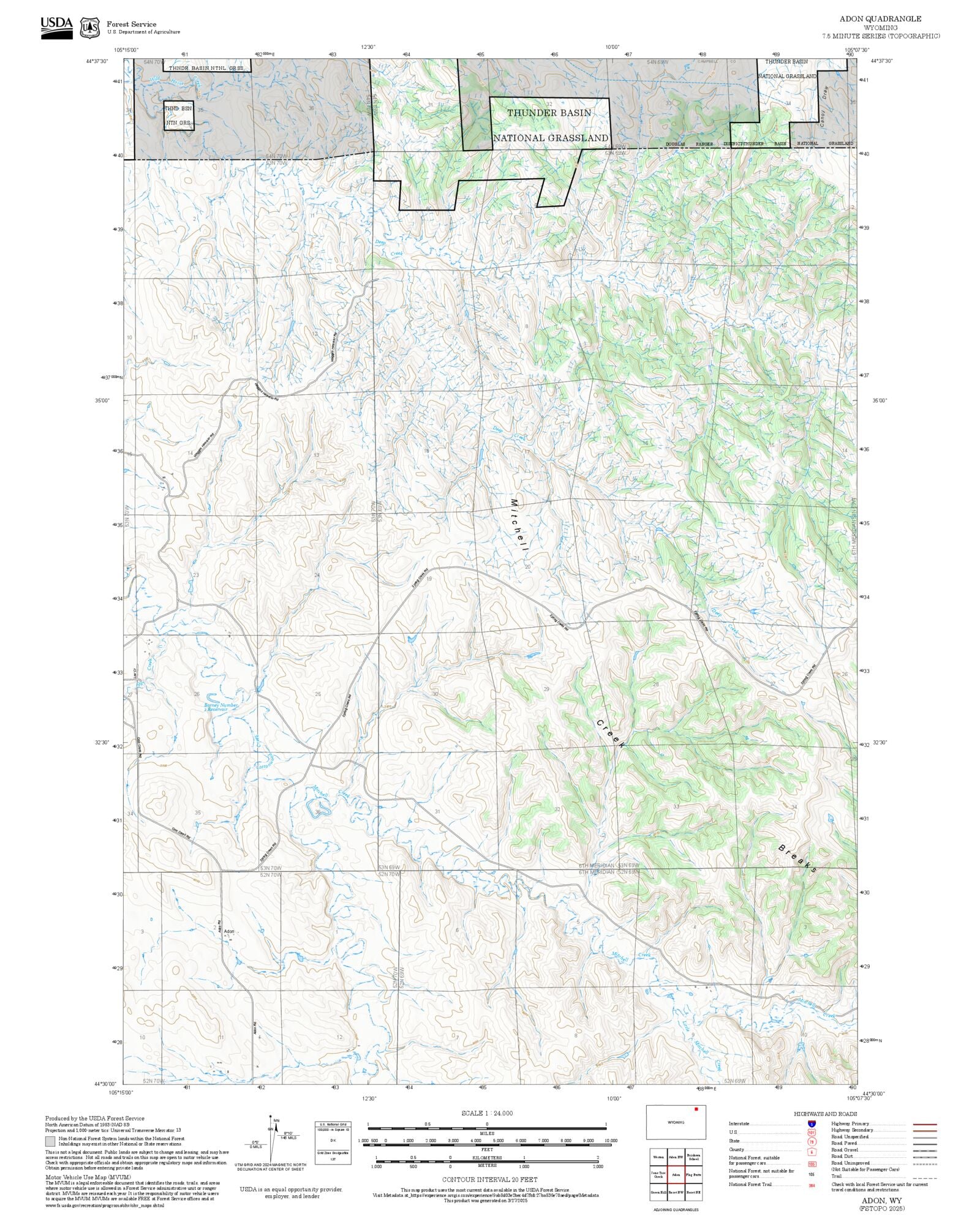 2025 Forest Service Topo Map of Adon Wyoming – MyTopo Map Store