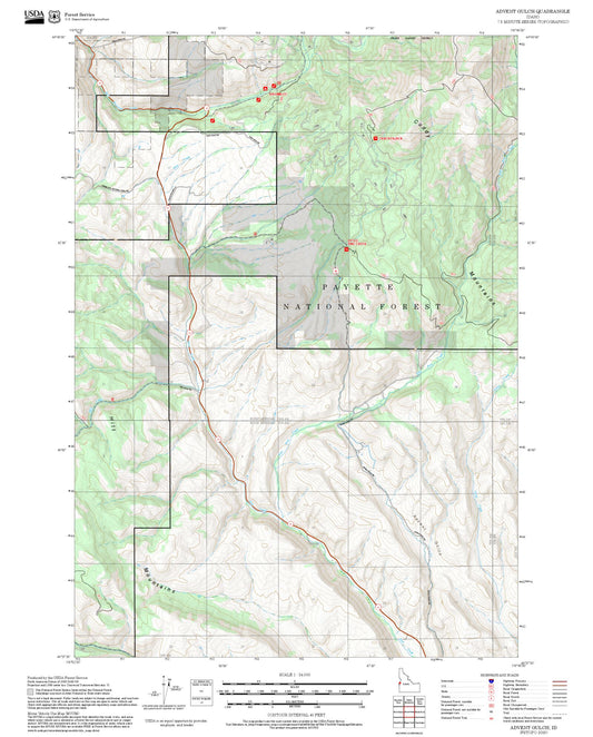 2025 Forest Service Topo Map of Advent Gulch Idaho