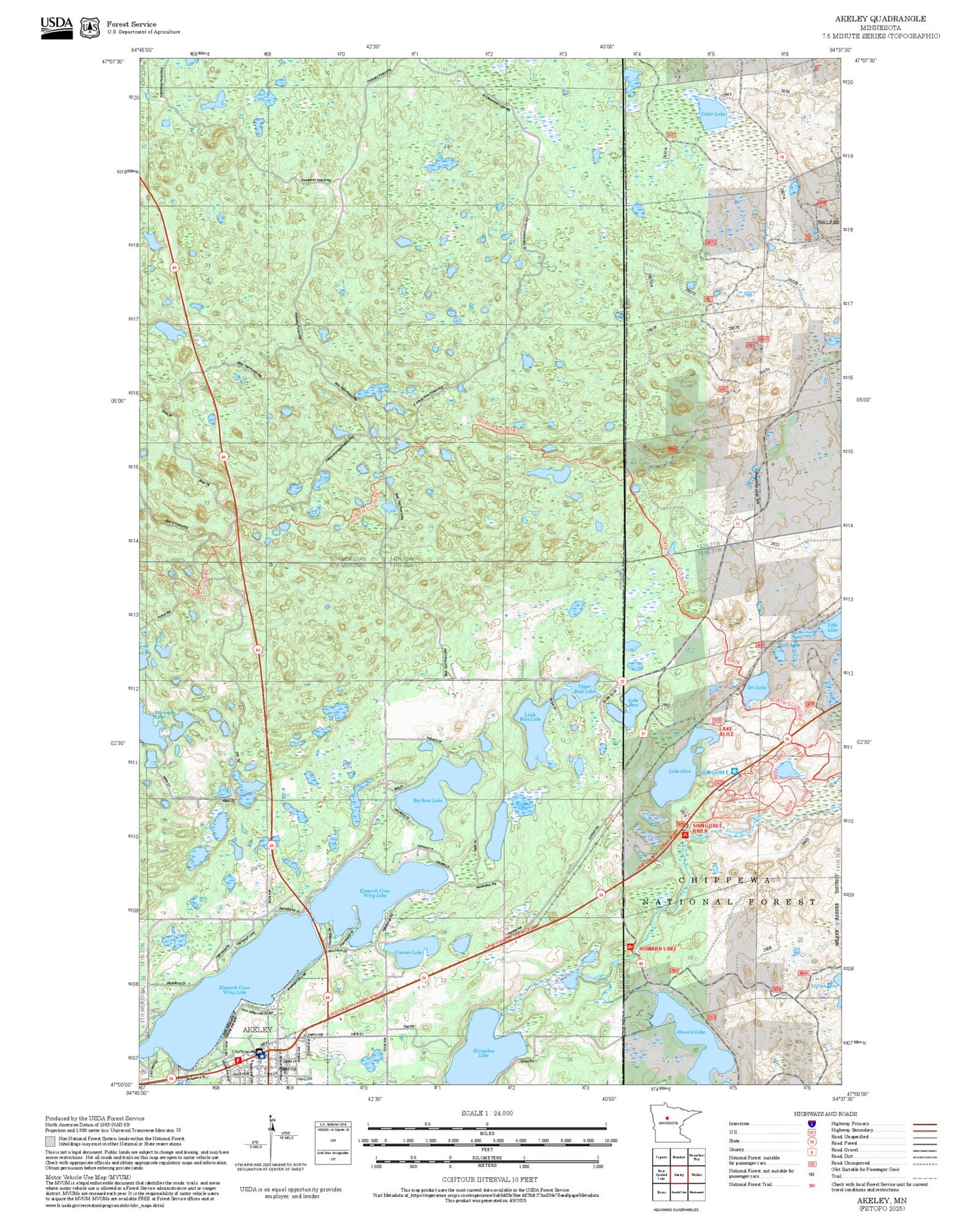 2025 Forest Service Topo Map of Akeley Minnesota