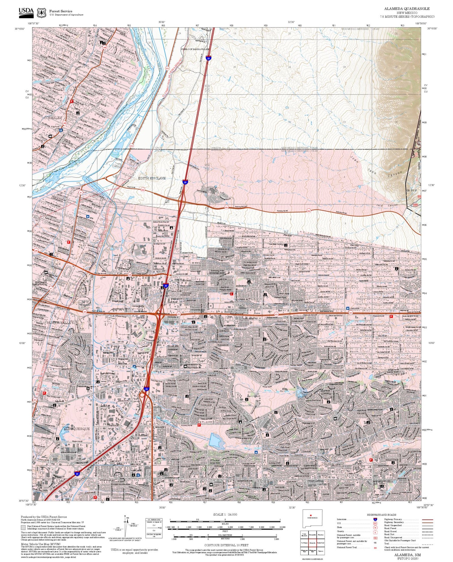 2025 Forest Service Topo Map of Alameda New Mexico