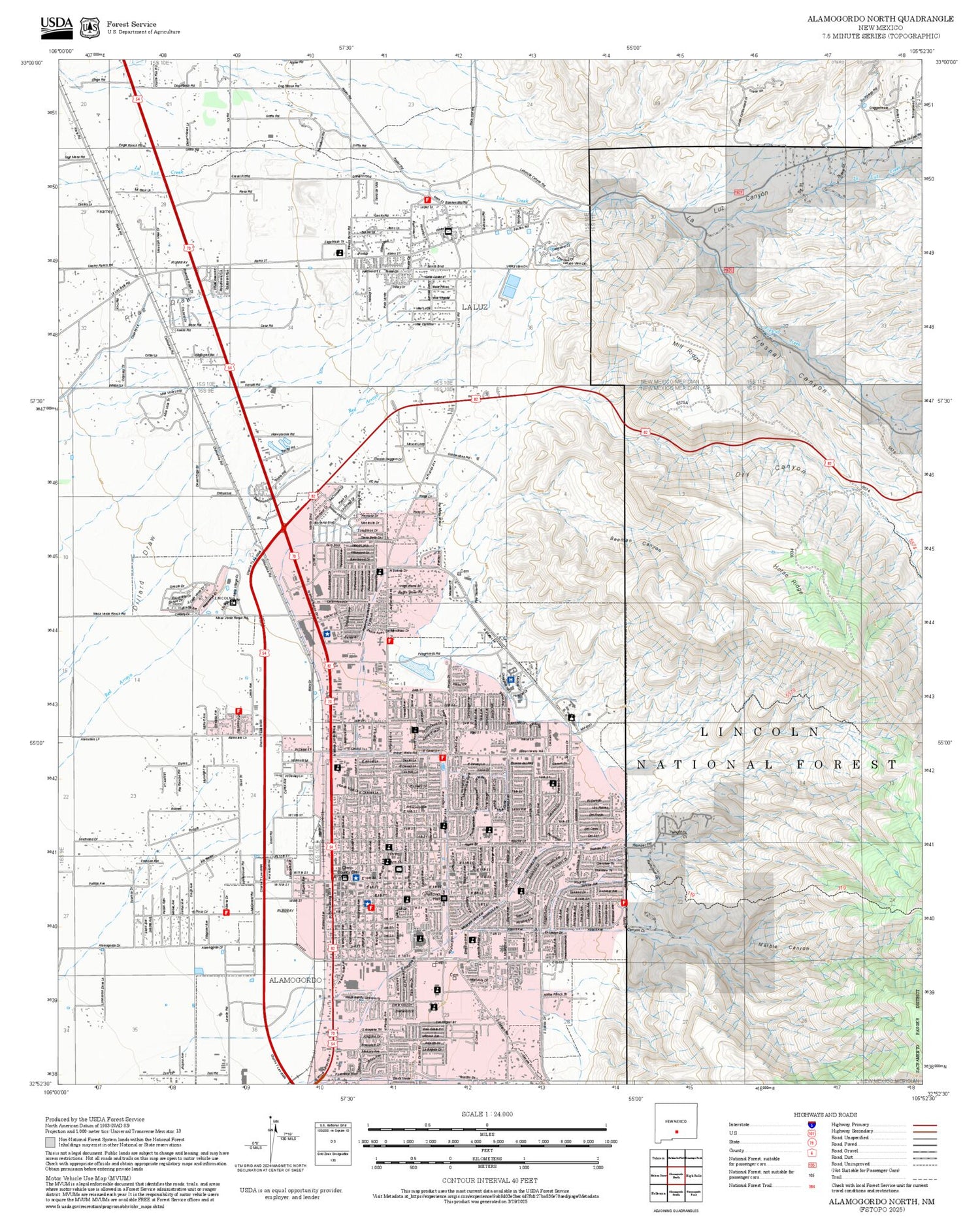 2025 Forest Service Topo Map of Alamogordo North New Mexico