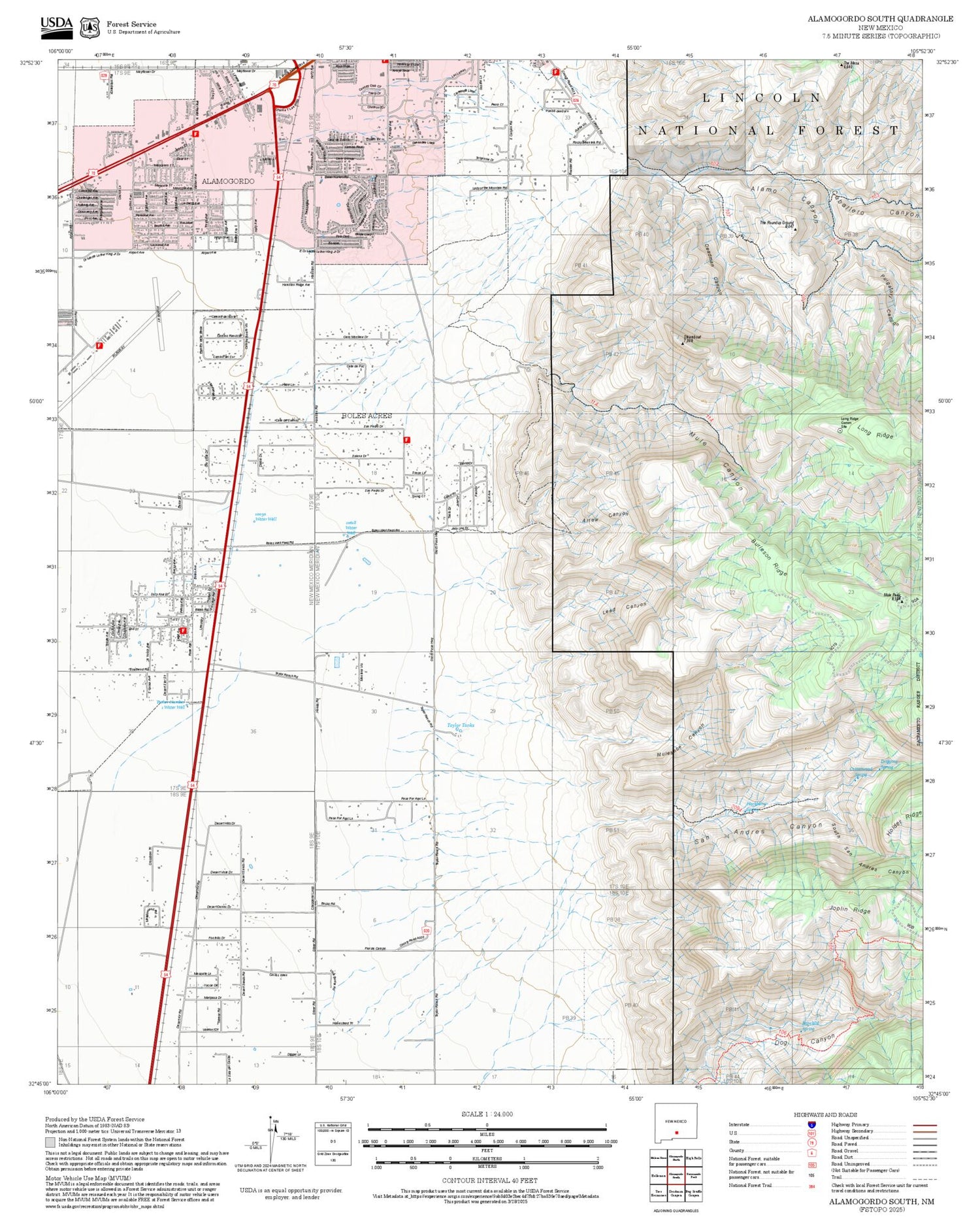 2025 Forest Service Topo Map of Alamogordo South New Mexico