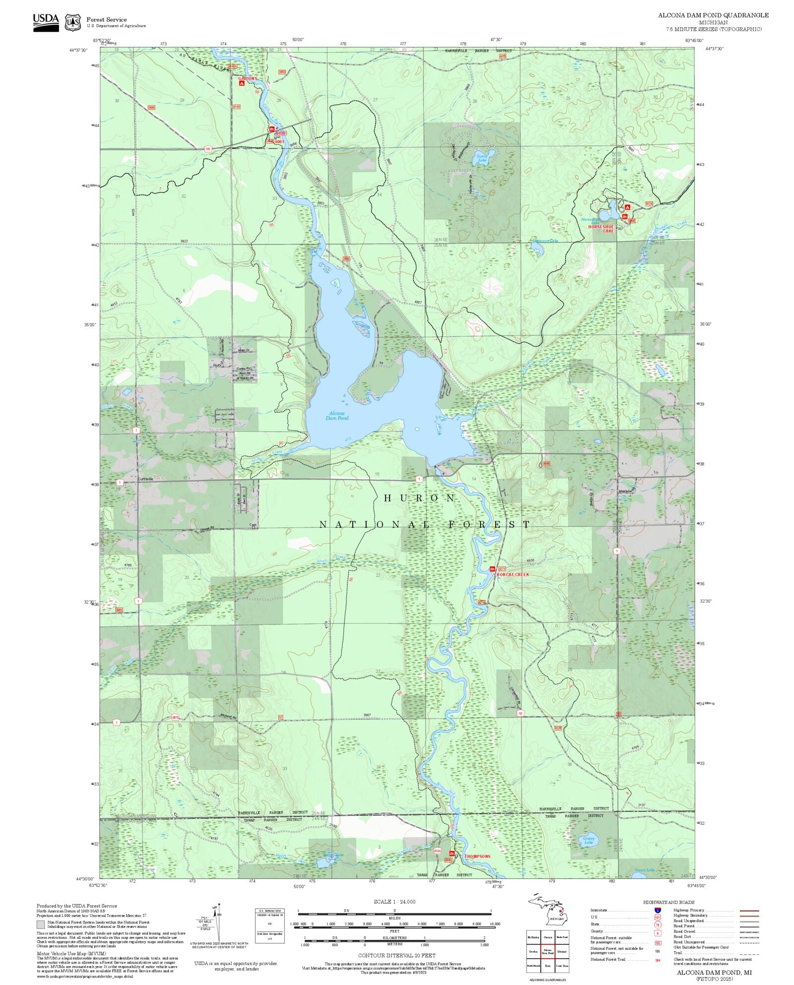 2025 Forest Service Topo Map of Alcona Dam Pond Michigan – MyTopo Map Store