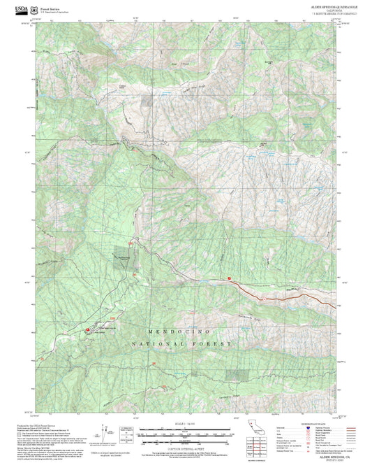 2025 Forest Service Topo Map of Alder Springs California