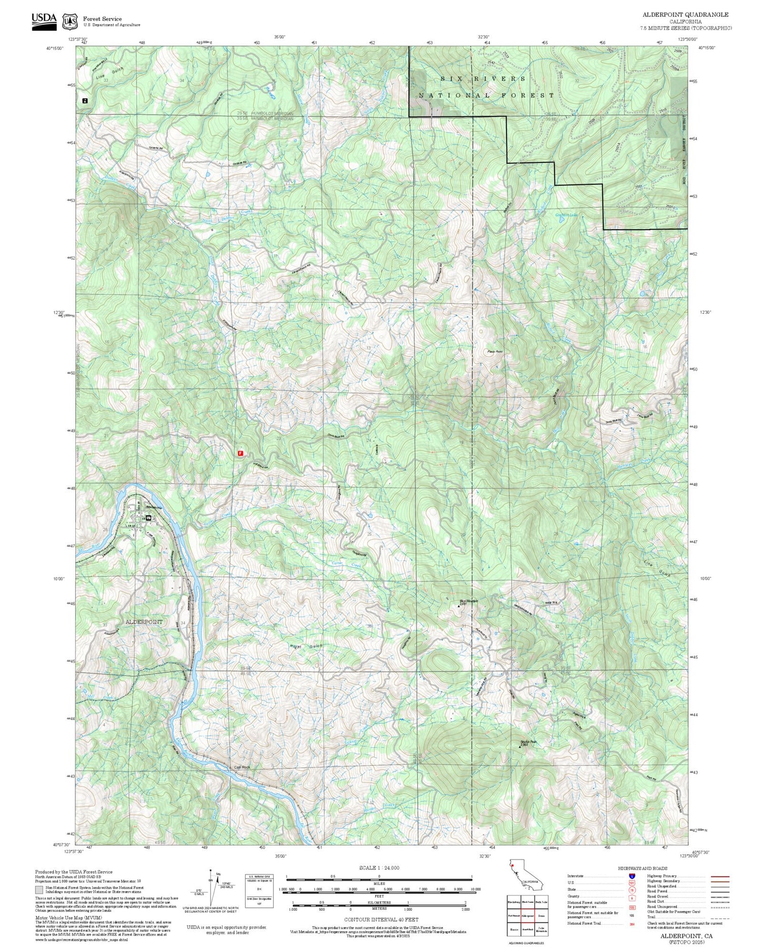 2025 Forest Service Topo Map of Alderpoint California