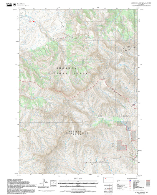 2025 Forest Service Topo Map of Aldrich Basin Wyoming