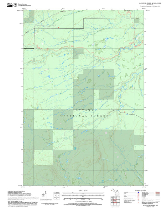 2025 Forest Service Topo Map of Aldridge Creek Michigan