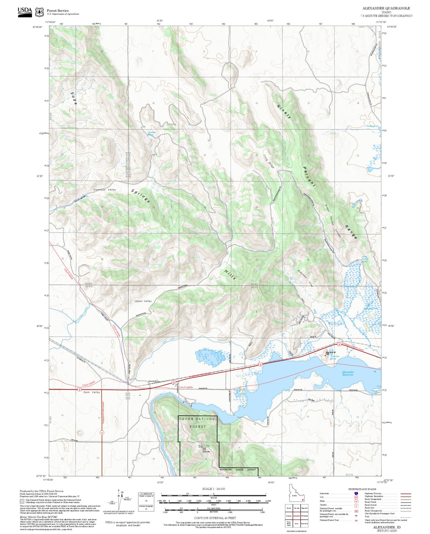 2025 Forest Service Topo Map of Alexander Idaho
