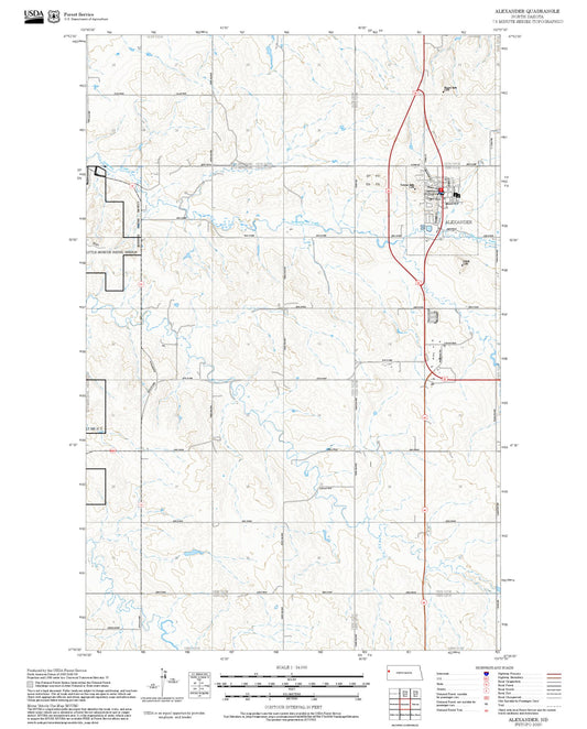 2025 Forest Service Topo Map of Alexander North Dakota