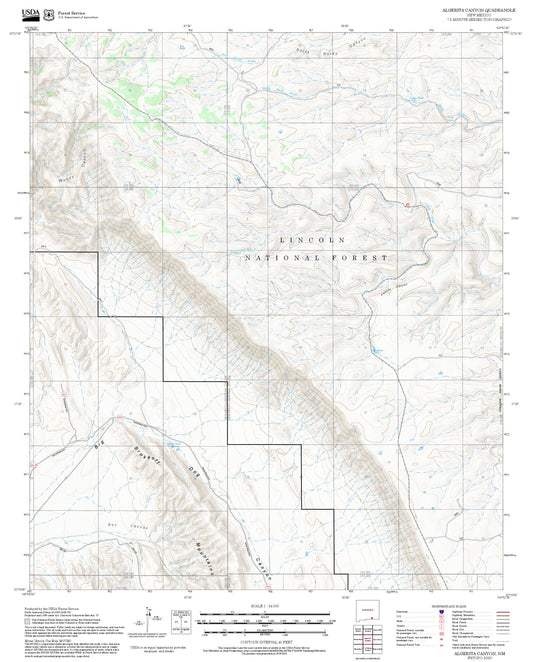 2025 Forest Service Topo Map of Algerita Canyon New Mexico