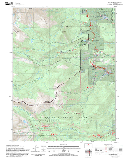 2025 Forest Service Topo Map of Allenspark Colorado