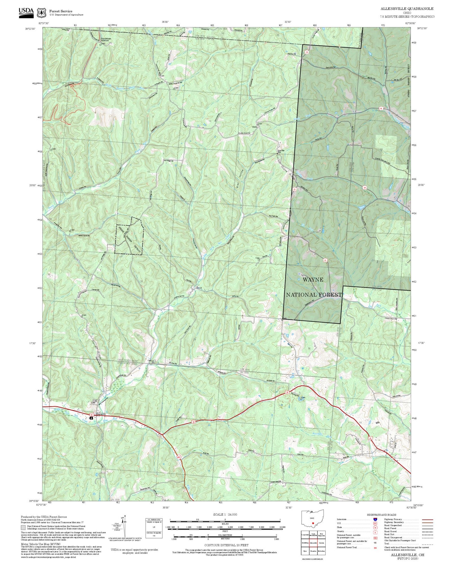 2025 Forest Service Topo Map of Allensville Ohio