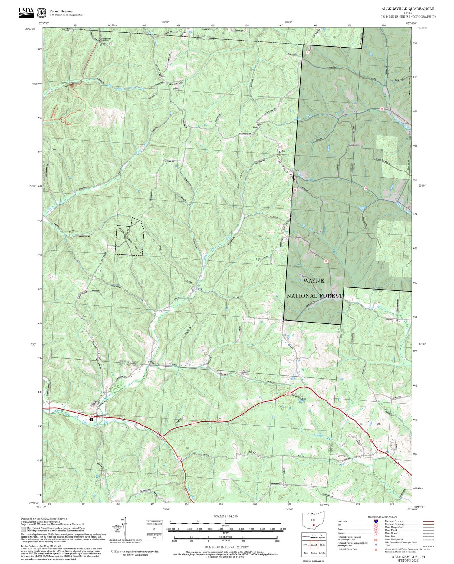 2025 Forest Service Topo Map of Allensville Ohio