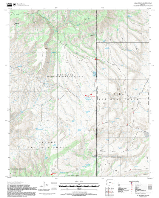 2025 Forest Service Topo Map of Alma Mesa Arizona