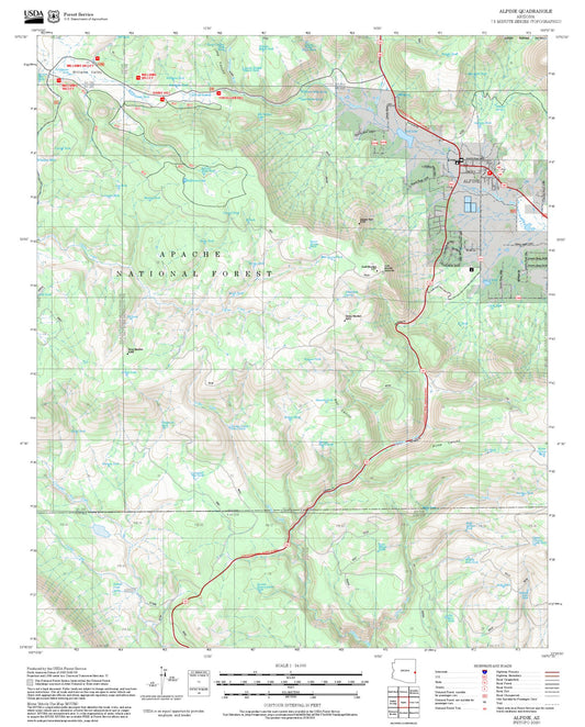 2025 Forest Service Topo Map of Alpine Arizona
